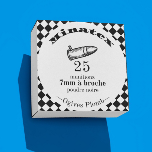 25 munitions à broche 7mm poudre noire